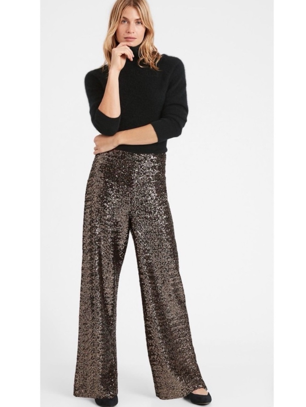 Banana Republic Gold Sequin Wide Leg Pant Size Medium NWT